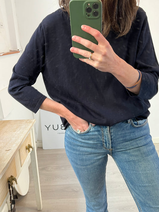 COS. Blusa azul doble textura. T M