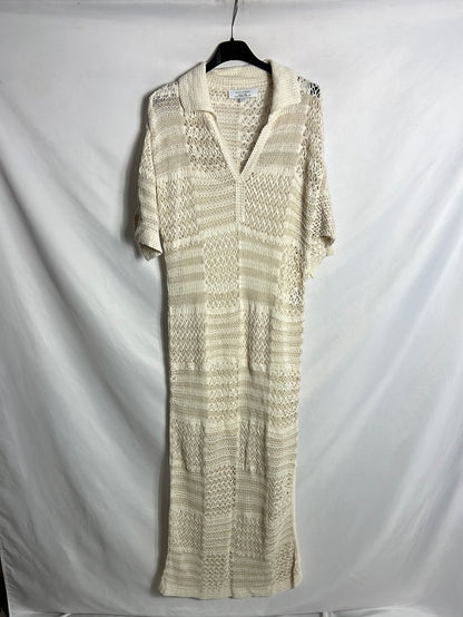 SCALPERS. Vestido beige calado largo. T S
