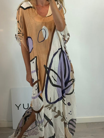 AWALE STUDIO. Vestido largo estampado estilo caftán