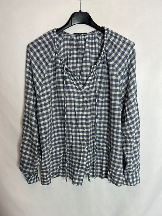 MASSIMO DUTTI. Blusa fluida cuadros T.xs