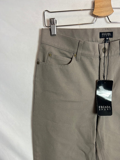 ESCADA SPORT. Taupe stretch straight-leg trousers. Size 38