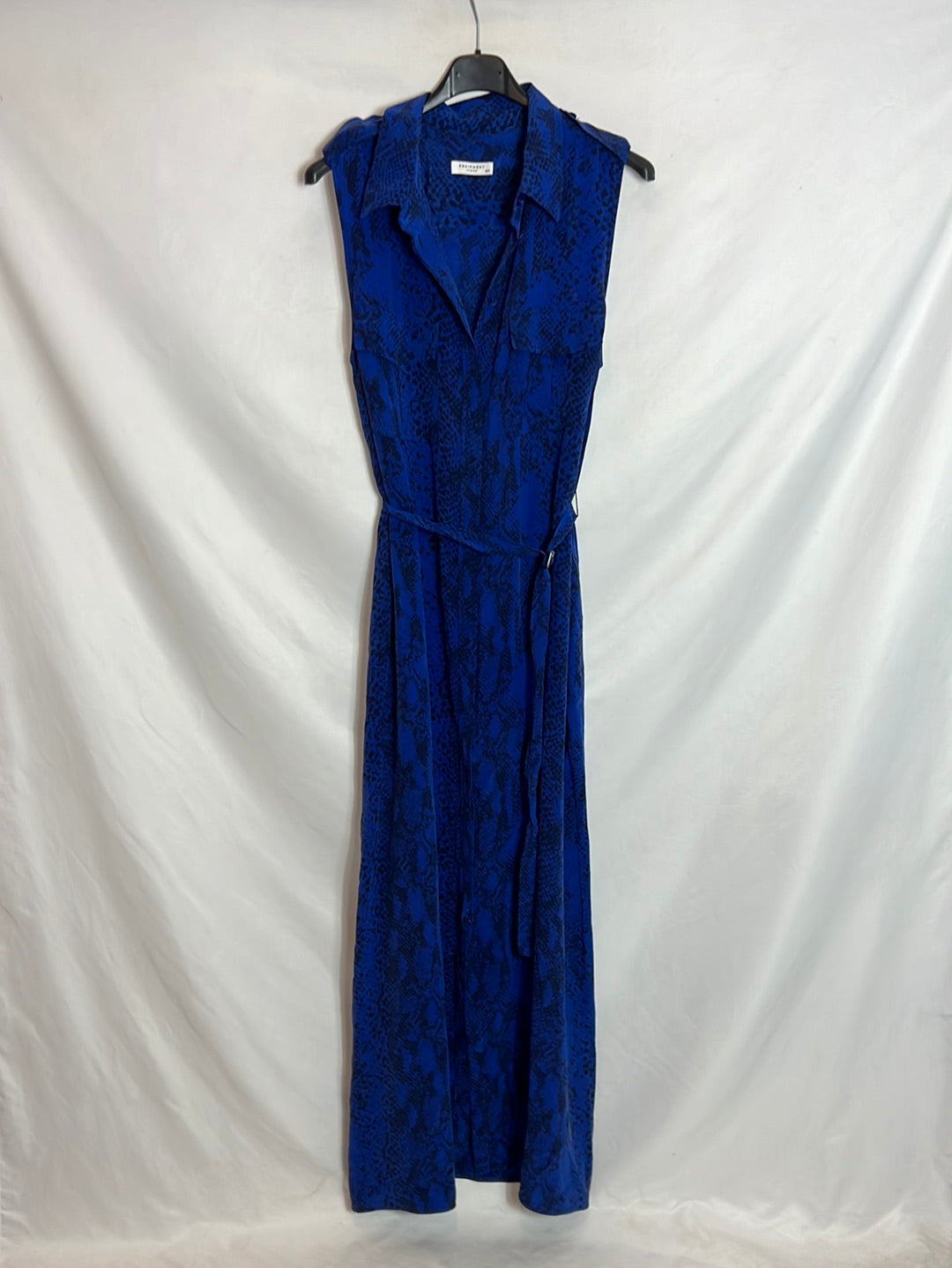 EQUIPMENT. Vestido largo seda azul print. T M