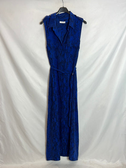 EQUIPMENT. Vestido largo seda azul print. T M