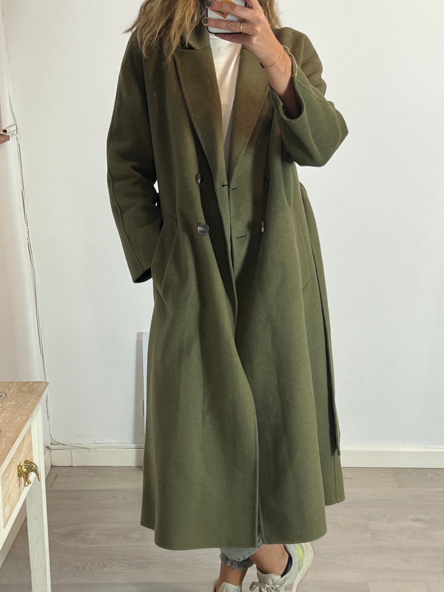 YERSE. Abrigo largo lana verde. T S