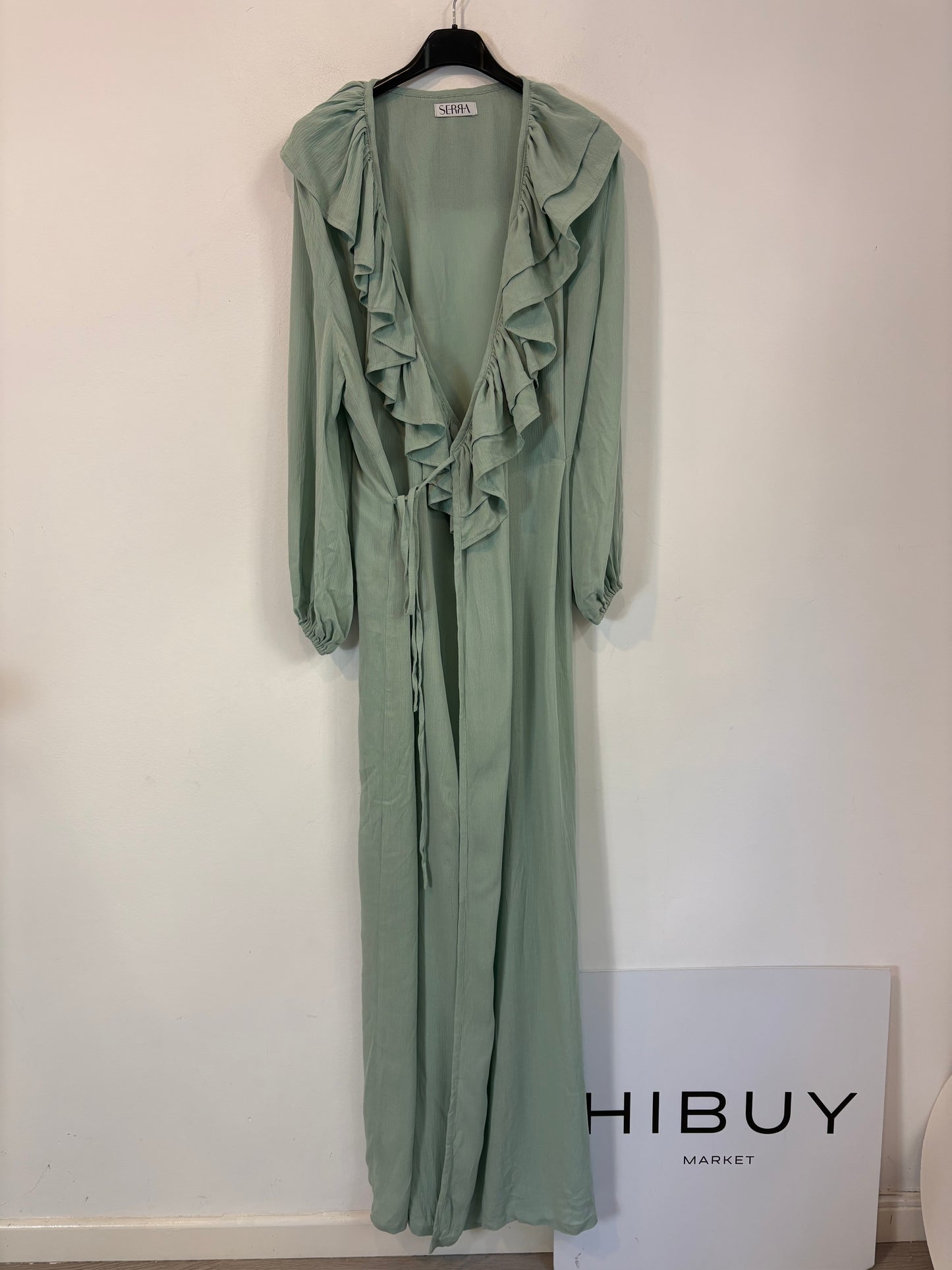 SERRA. Vestido maxi cruzado verde agua