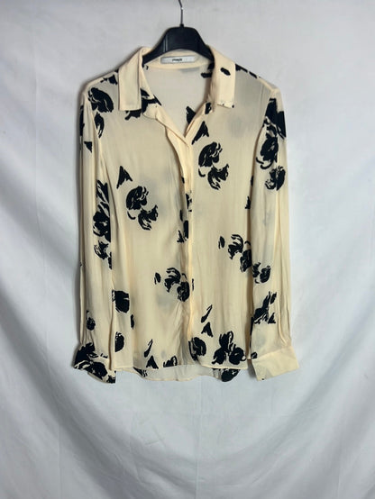 UTERQÜE. Blusa beige flores negras. T M