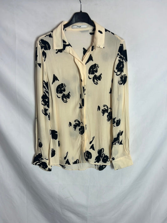 UTERQÜE. Blusa beige flores negras. T M