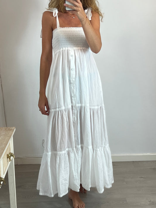 CHARO RUIZ IBIZA. Long white honeycomb dress. XS
