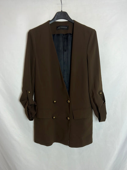 ZARA. Green double-breasted blazer with buttons. Size XS