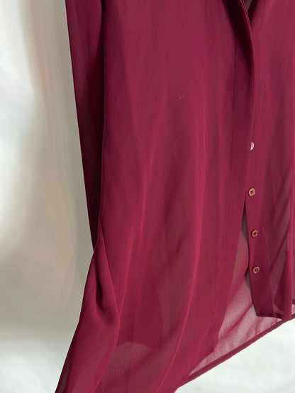 BIMANI. Blusa burdeos semitransparente T.s