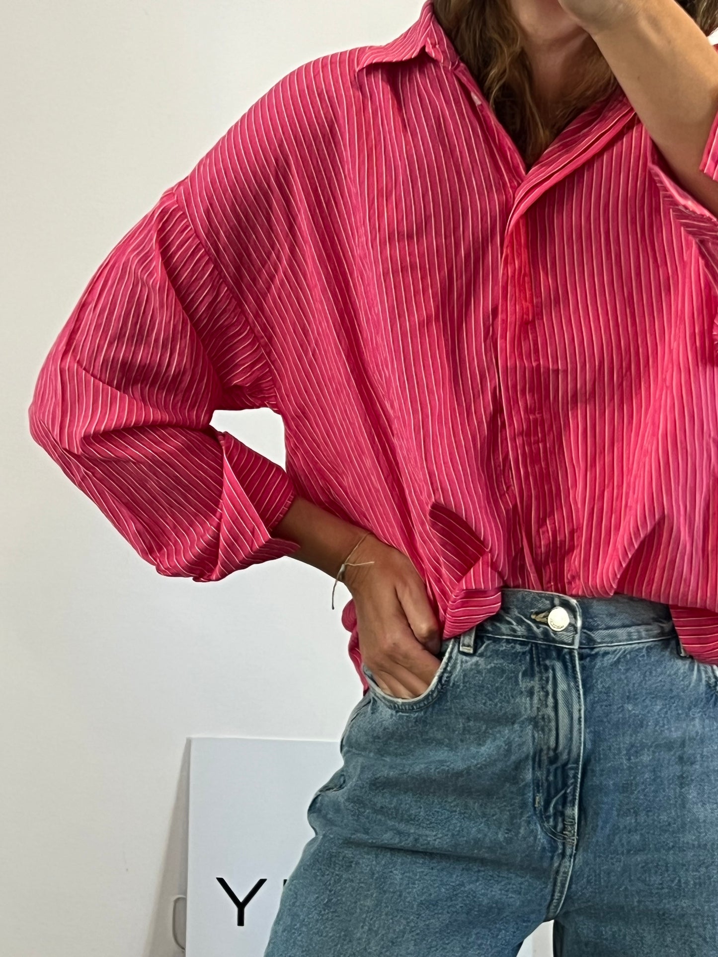 ZARA. Camisa rosa rayas. T S