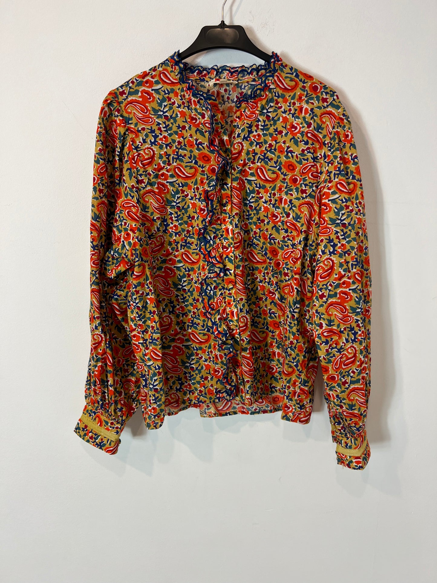 SEZANE. Orange print blouse, size 40