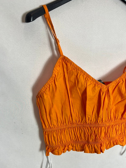 PRIMARK. Top naranja fruncidos. T 38