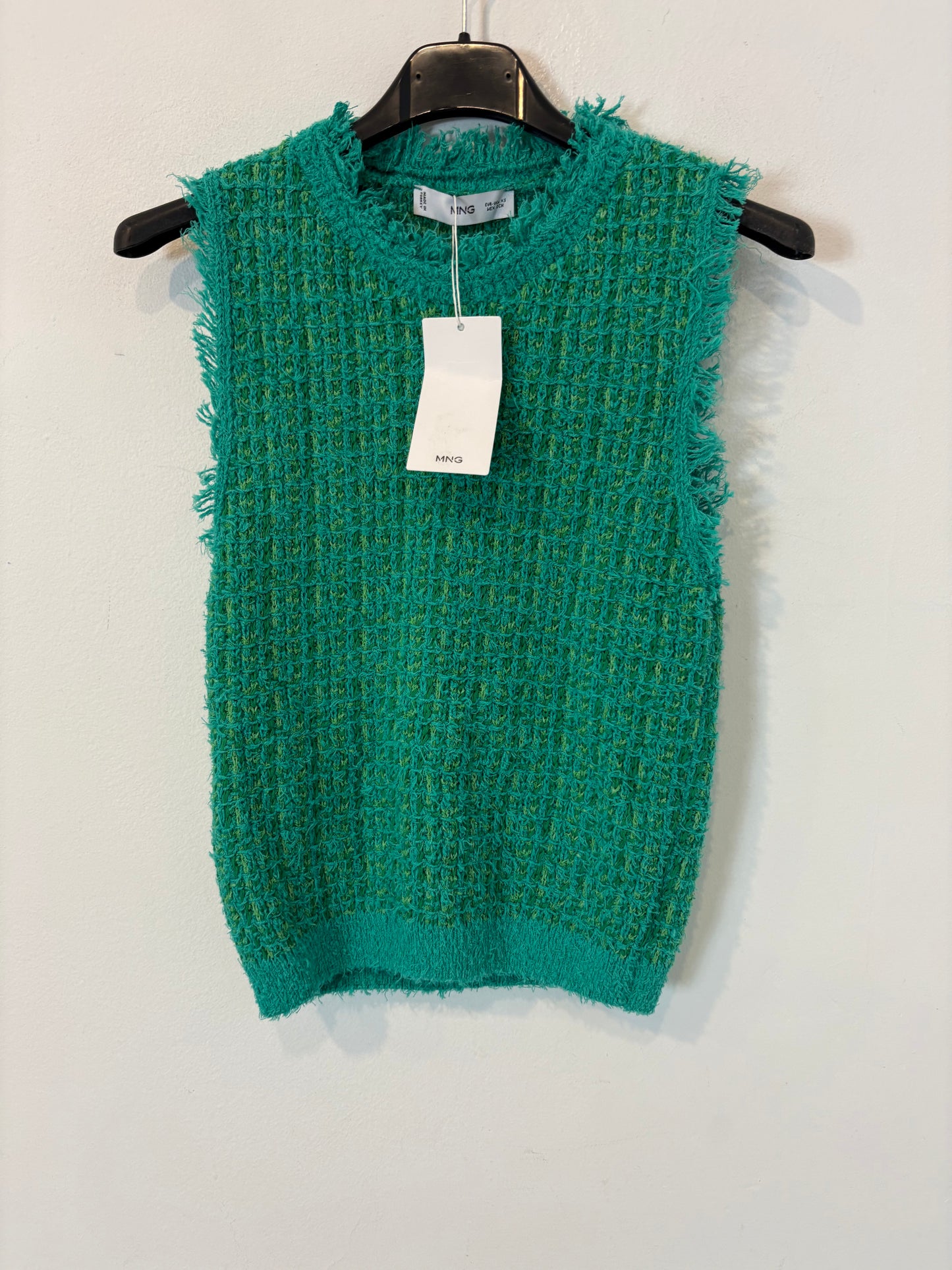 MANGO. Green tweed top. Size XS