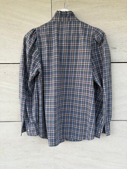 ANDION. Blusa algodón cuadros detalle volante