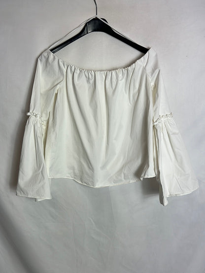 ZARA. Top blanco cuello barco Ts