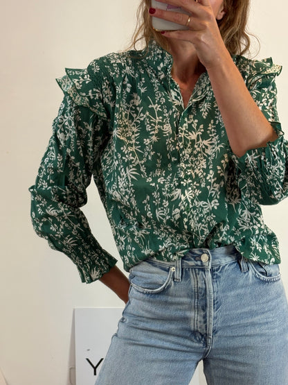 BERENICE. Blusa verde estampada