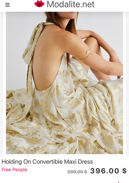 FREE PEOPLE. Vestido largo vaporoso hilos dorados