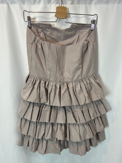 MAJE. Mauve strapless dress with ruffles. Size 40