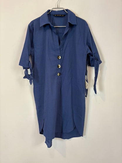 ZARA. Vestido corto azul  con lino