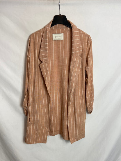 STRADIVARIUS. Chaqueta beige rayas T.XS