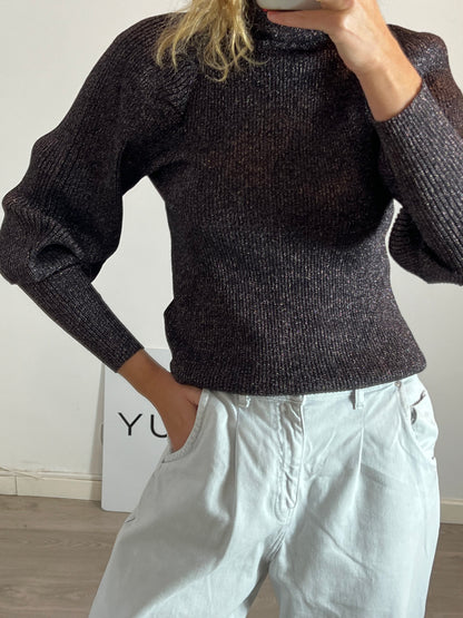 PEDRO DEL HIERRO. Jersey cuello alto hilos brillo. T S