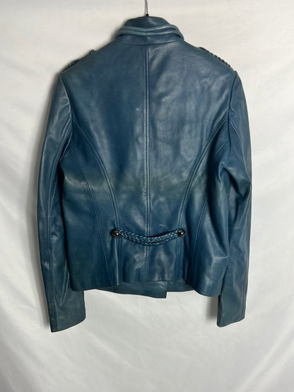 BARBARA BUI. Chaqueta piel azul botones. T 40 (Tara)