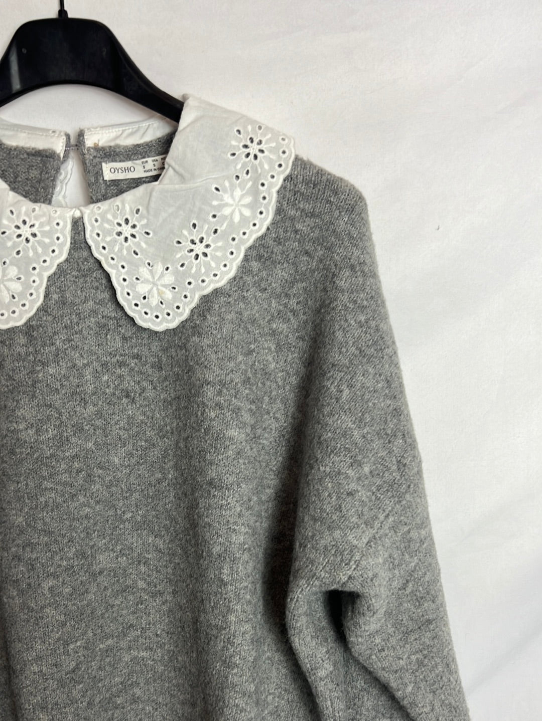 OYSHO. Jersey gris cuello camisa. T S