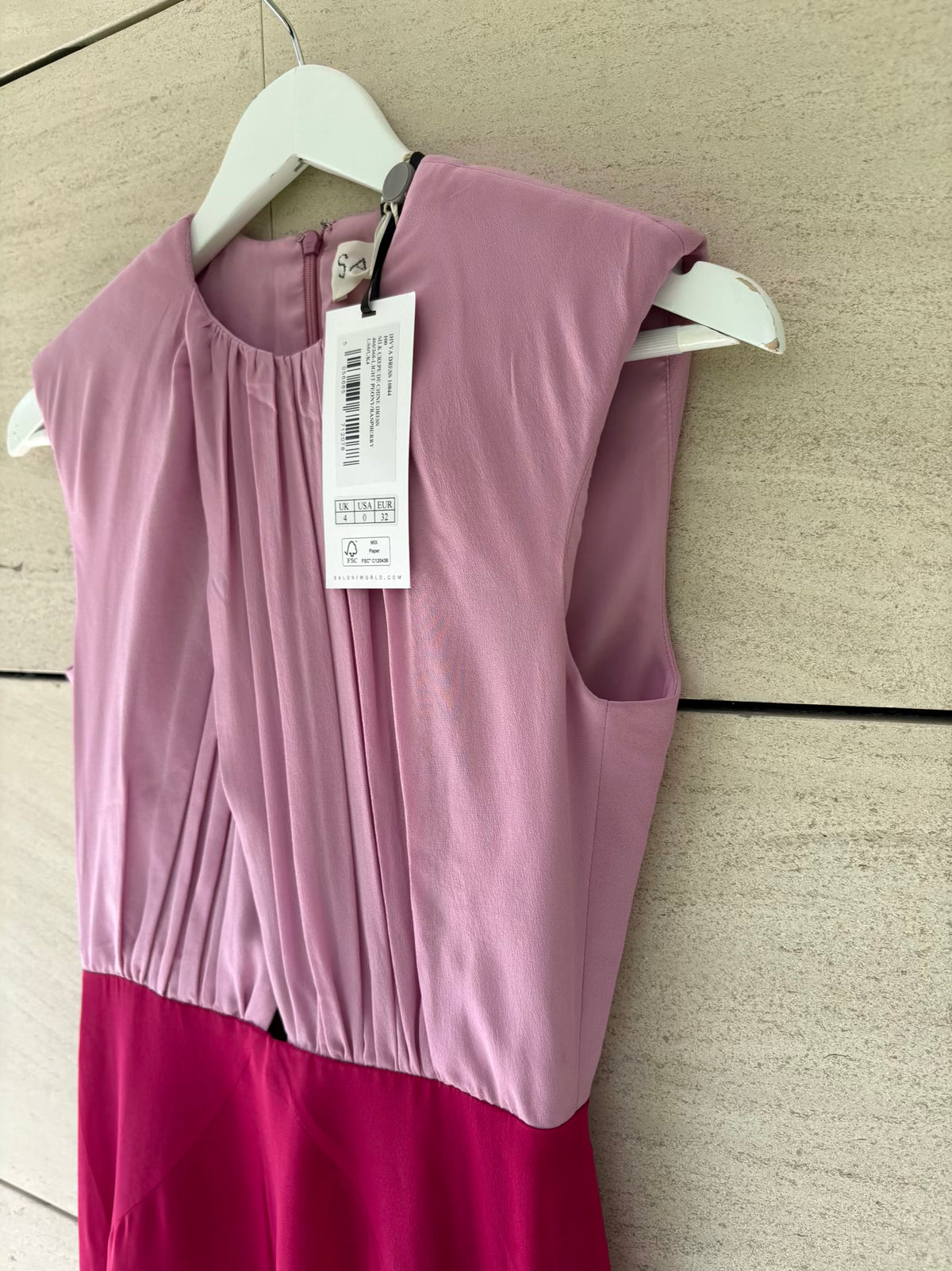 SALONI. Vestido largo seda bicolor