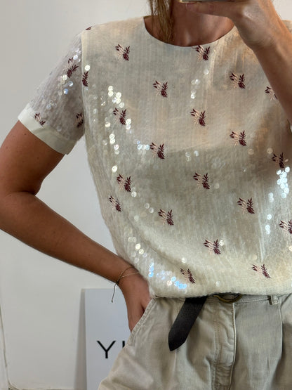 MAJE. Top lentejuelas y bordados