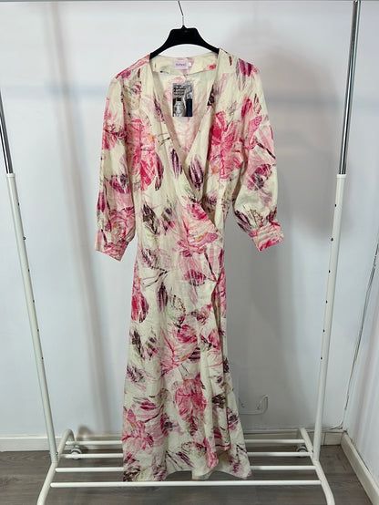 MIMOKI. Floral linen wrap dress. XS