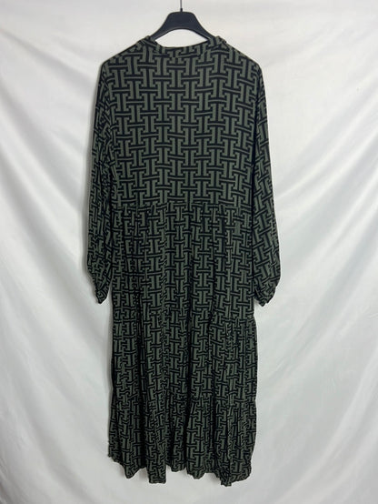 OTRAS. Vestido midi verde estampado geométrico . T U(M)