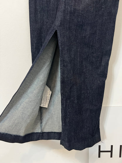 ZARA. Vestido denim midi broche dorado