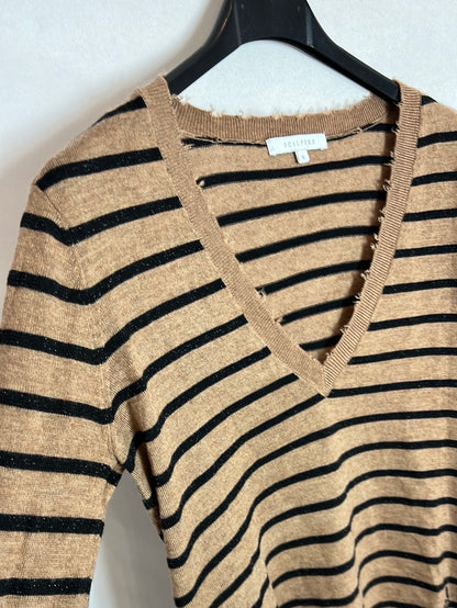 SCALPERS. Jersey fino marrón rayas negras. T M