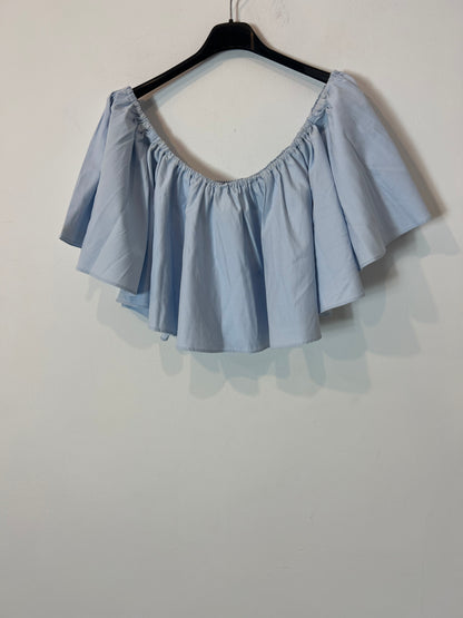 N/NICHOLAS. Blue strapless top with sleeves S.XS