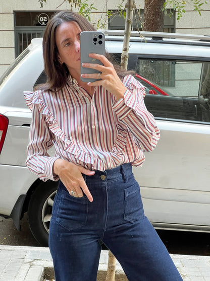 MASSCOB. Blusa seda rayas volante