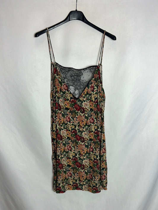 ZARA. Vestido corto encaje estampado flores. T S