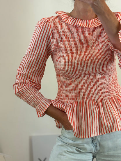 MARÍA DE LA ORDEN. Blusa rayas nido de abeja