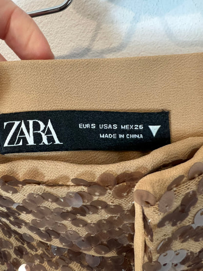 ZARA. Beige and gold sequined trousers. TS