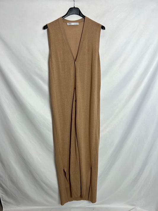ZARA: Chaleco largo beige tostado. T S