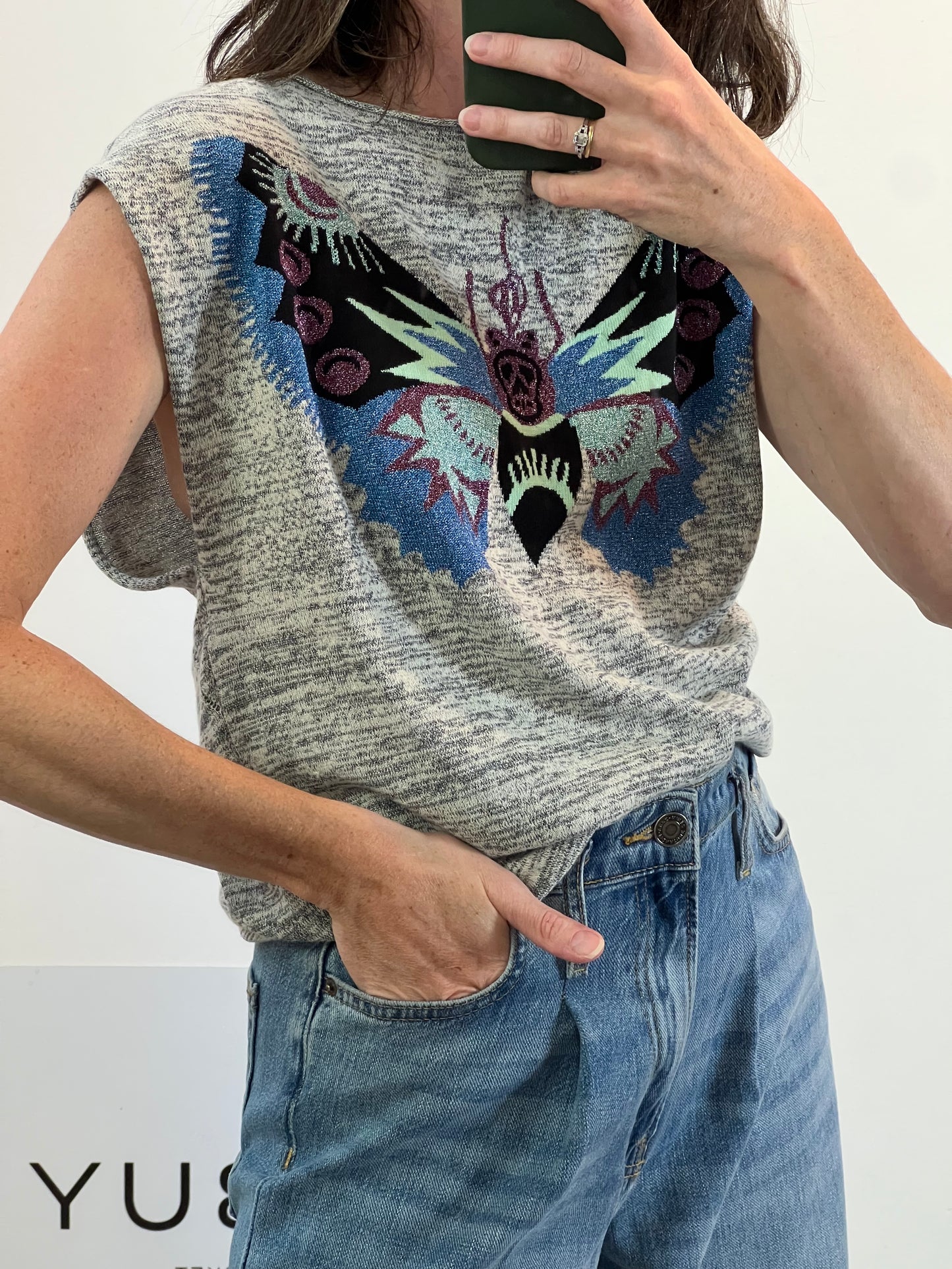 ZADIG&VOLTAIRE. Top gris estampado brillo T.s