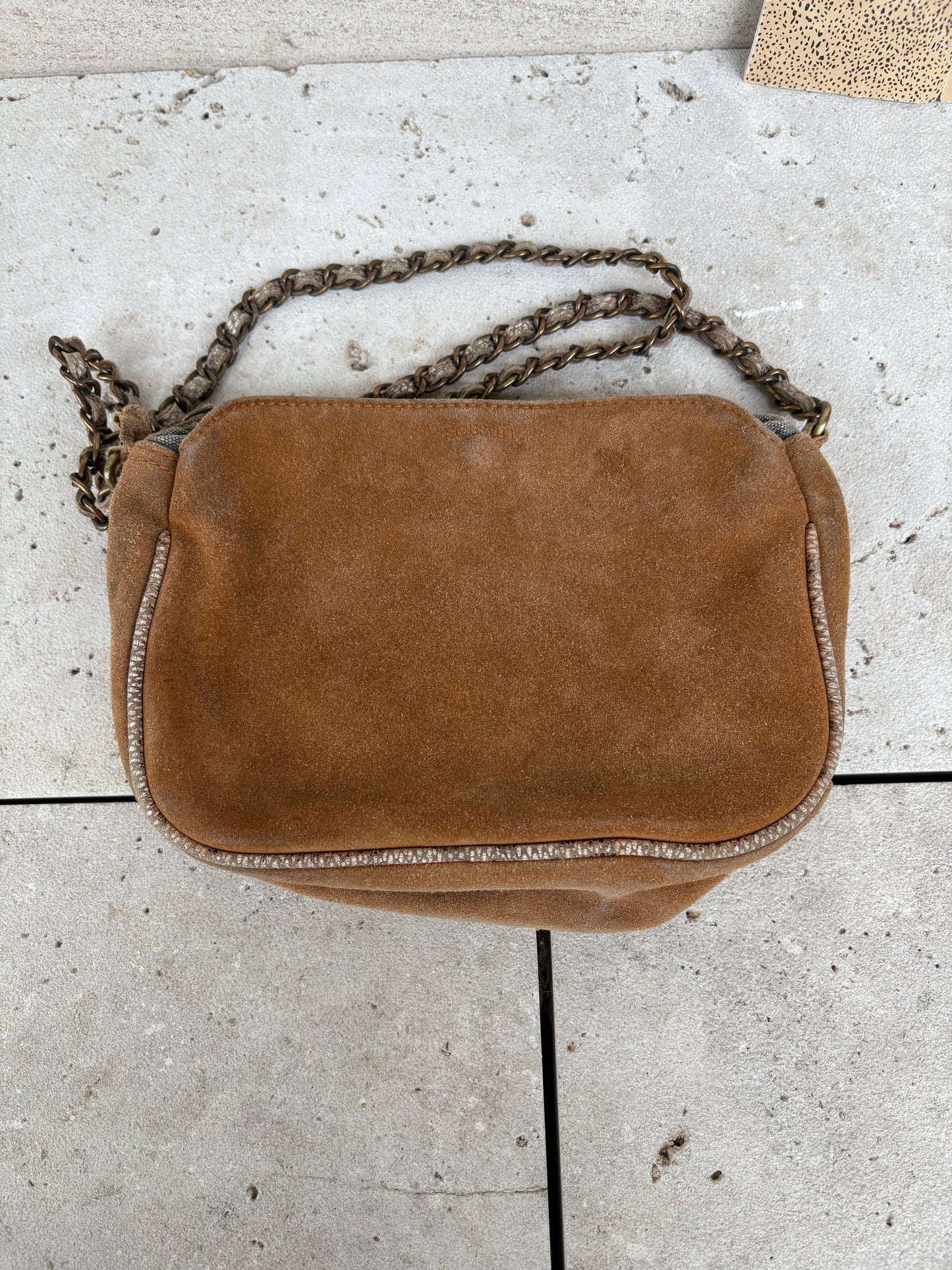 SESSÚN. Bolso bandolera tela y piel