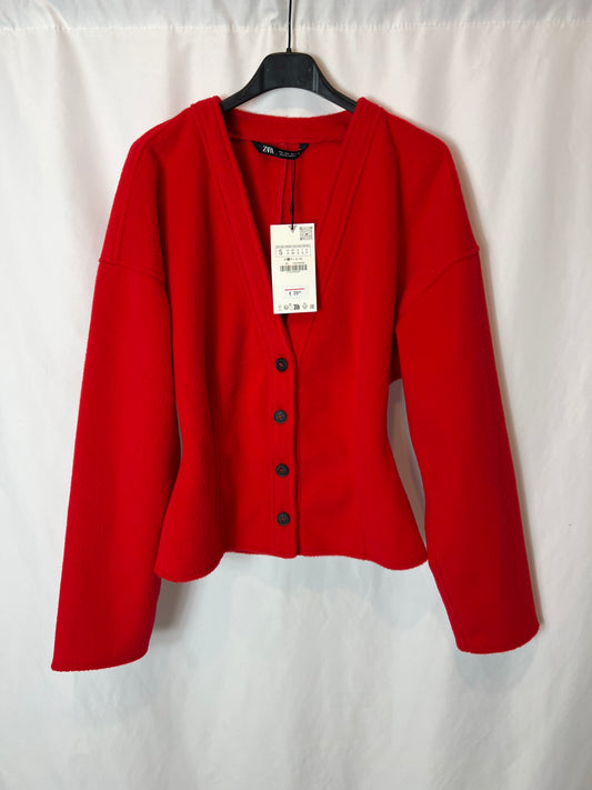 ZARA. Chaqueta roja suave T.s