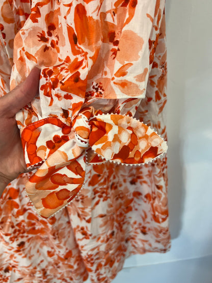 PAOLINA. Vestido camisero flores naranjas Tu(s/m)