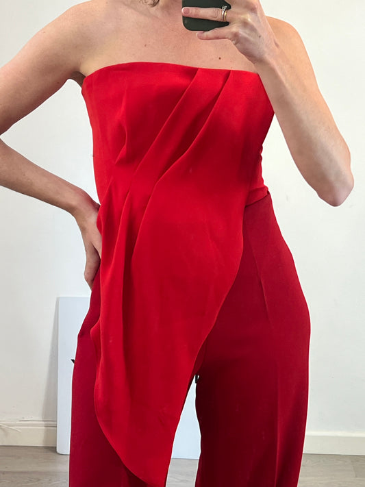 ZARA. top rojo palabra de honor T.s