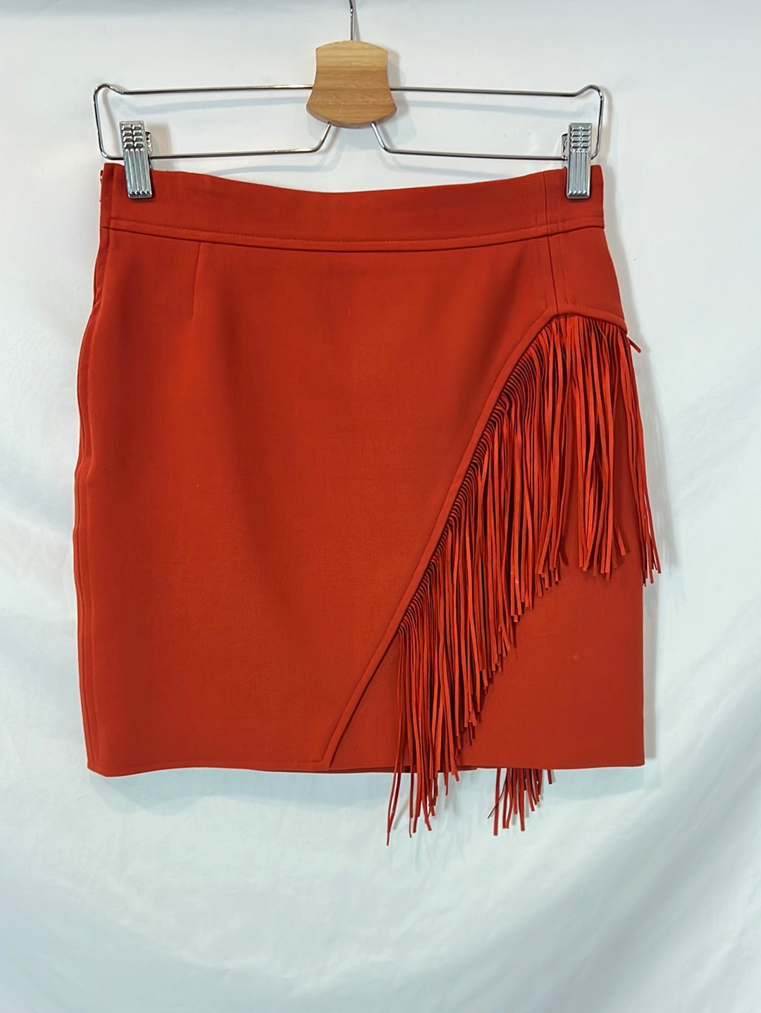 MAJE. Orange fringed skirt size 38