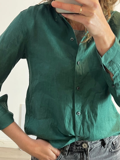 UNIQLO. Dark green linen blouse. Size XS