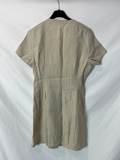 MANGO. Beige linen-effect button-down dress. TS