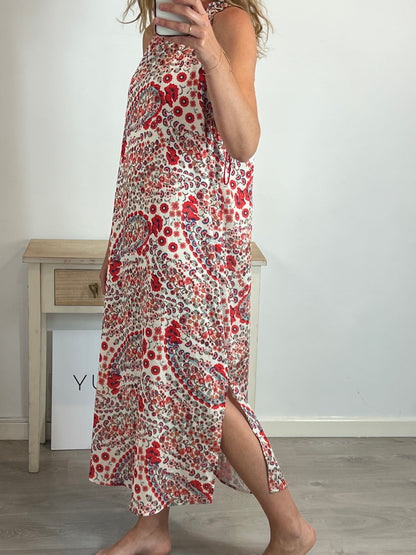 ENCUENTRO. Vestido beige flores T.L/XL