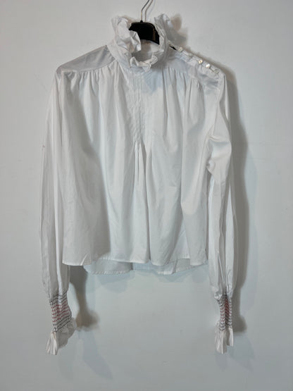LAGANINI. Blusa blanca volante cuello T.s/m